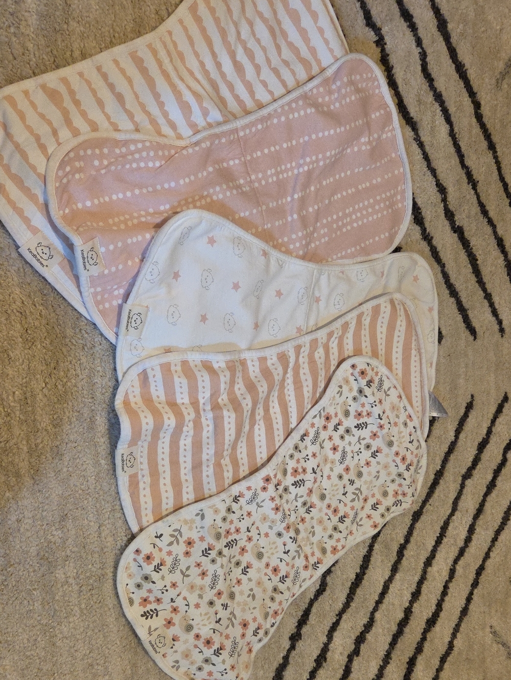 Soft Pink Floral & Stripe Baby Burp Cloths - Set of 5